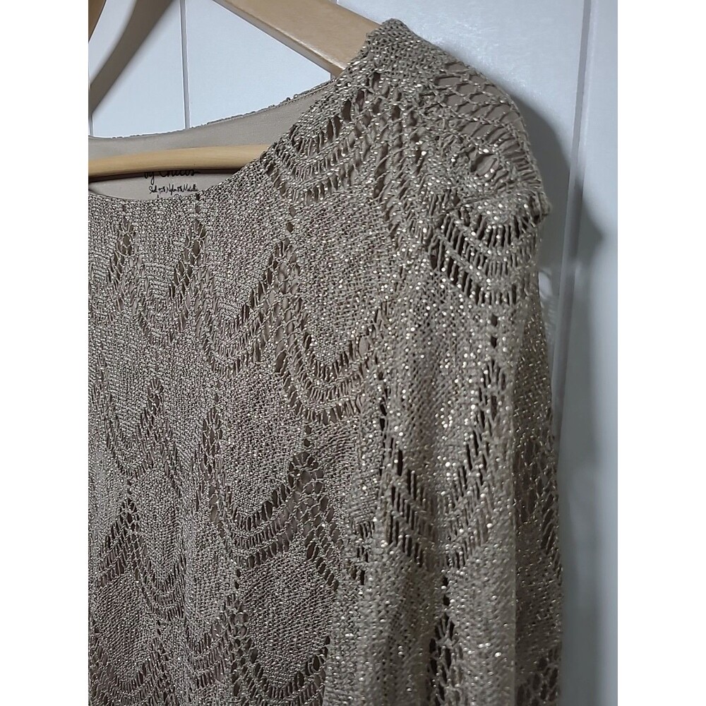 Chico's Fringe Top Womens Size 2 Gold Metallic Large Stretch Hippie Formal - Picture 5 of 8